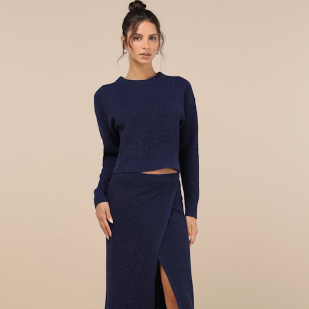LULUS Navy Blue Waffle Knit Two-Piece Sweater Dress